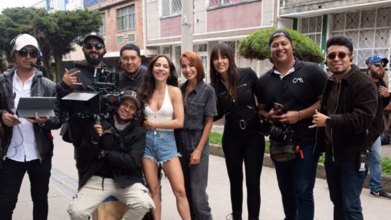 Equipo de Sin senos sí hay paraíso 4 durante grabaciones en Bogotá tras suspensión por ataque con arma blanca